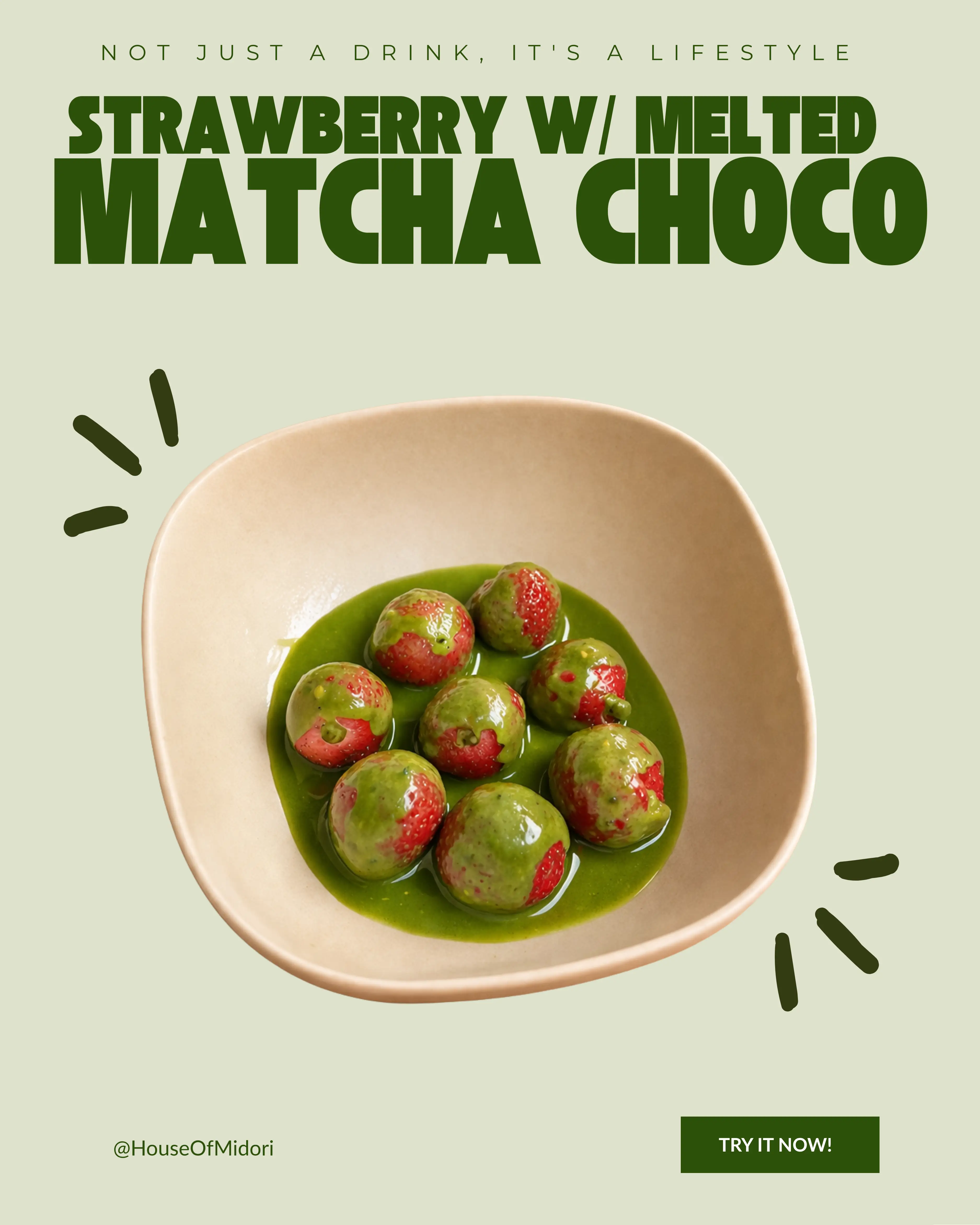 Strawberry Coated with Matcha Chocolate